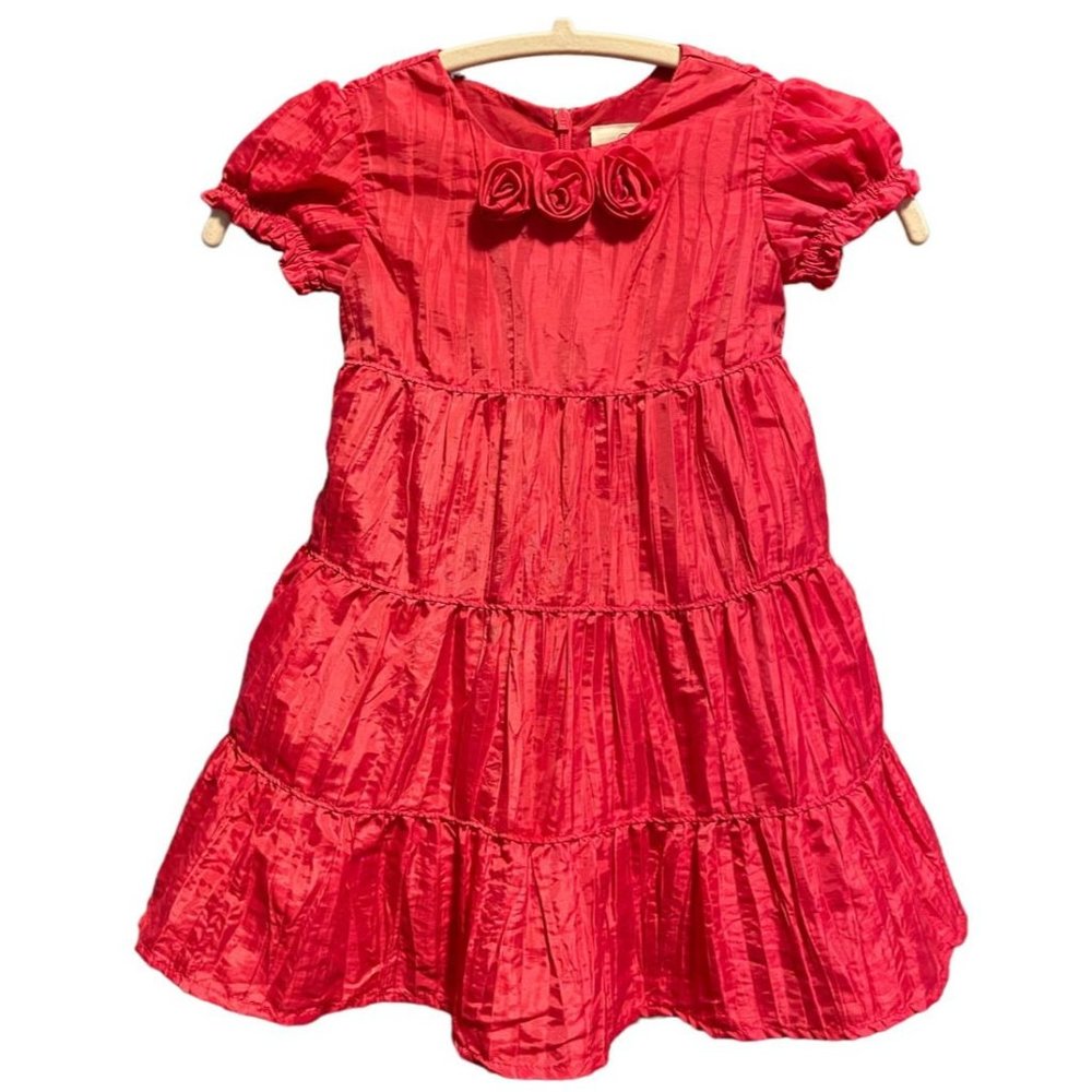 Hanna Andersson Hot Pink Taffeta Tiered Ruffle Dress 90 3 3T Holiday Christmas